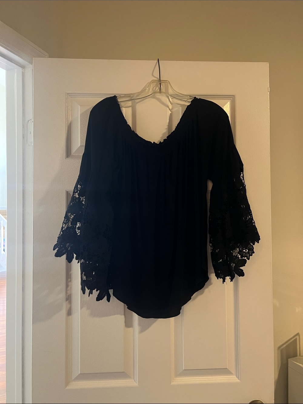 Black Lace-Sleeve Peasant Blouse
